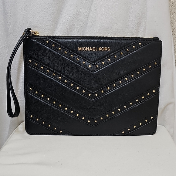 Michael Kors ELLIS XL ZIP Black Wristlet Clutch - Picture 1 of 12